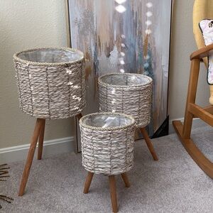 Rattan Basket Plant Stand Set
